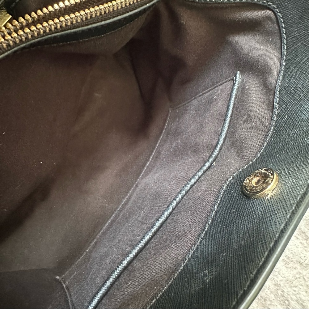 Tory Burch Robinson Medium Triple Compartment Black Leather Tote Bag - Picture 9 of 16